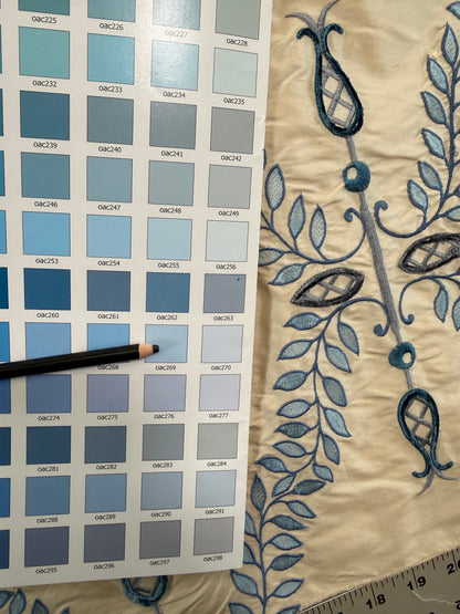 Scalamandre White Hall Lapis Blue Silk Foliage Embroidery - 1.2yards-  MSRP USD 628/Y