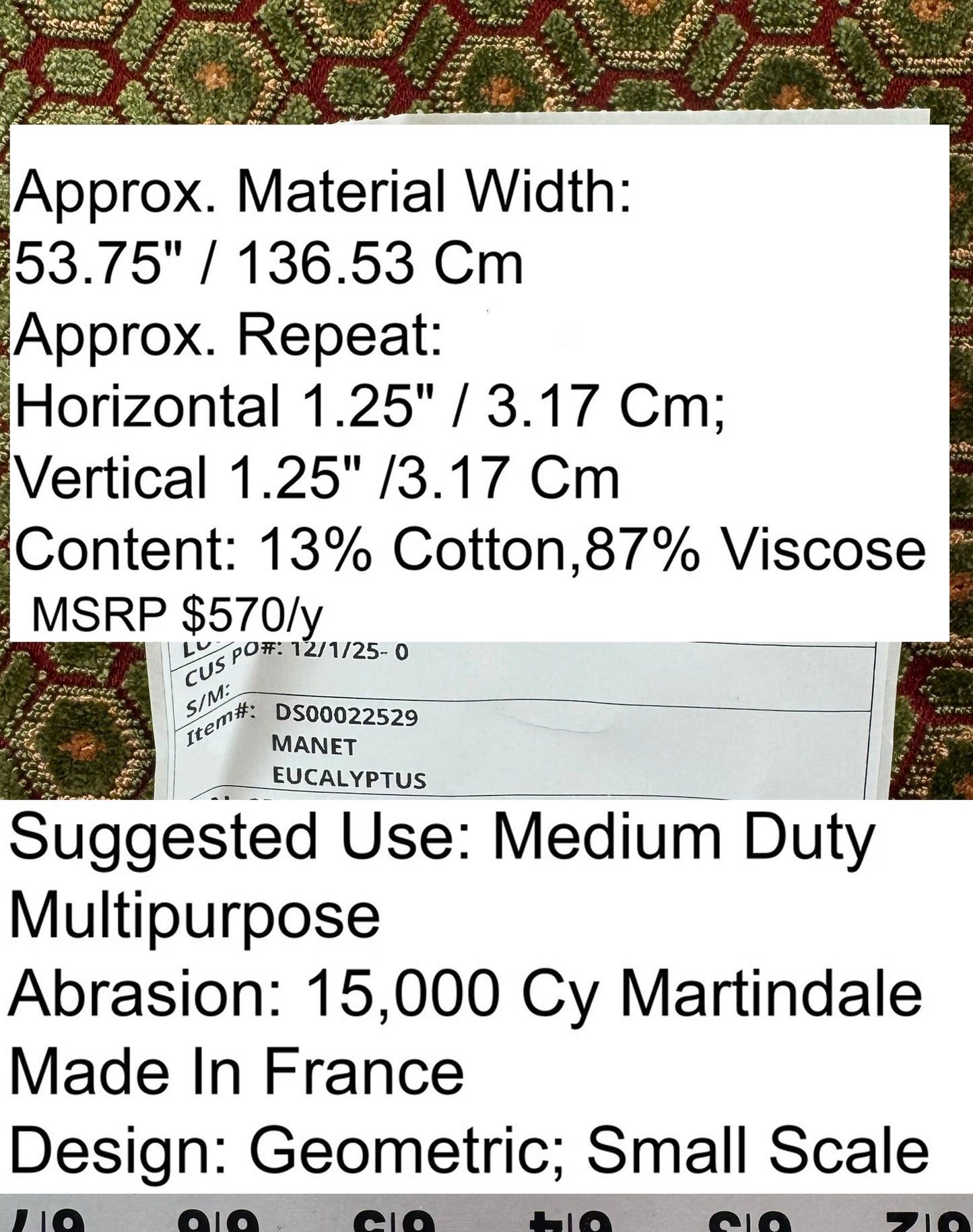 0.5yard Scalamandre Old World Weavers Manet Eucalyptus Green Red Velvet Viscose Small Scales Geometric MSRP USD570/y