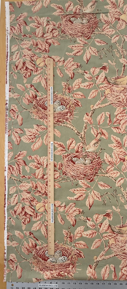 Brunschwig and Fils Walnut Tree  Famous Birds Green Brown Tree House Cotton Print - By The Yard - MSRP USD300+/y