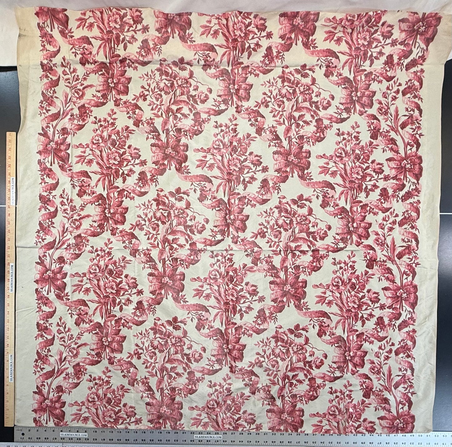 1.3 yards Scalamandre Tassinari & Chatel Lamballe Rose Red White Silk Warp Print  Floral Print Historical Circa 1778 MSRP USD 2022/yard