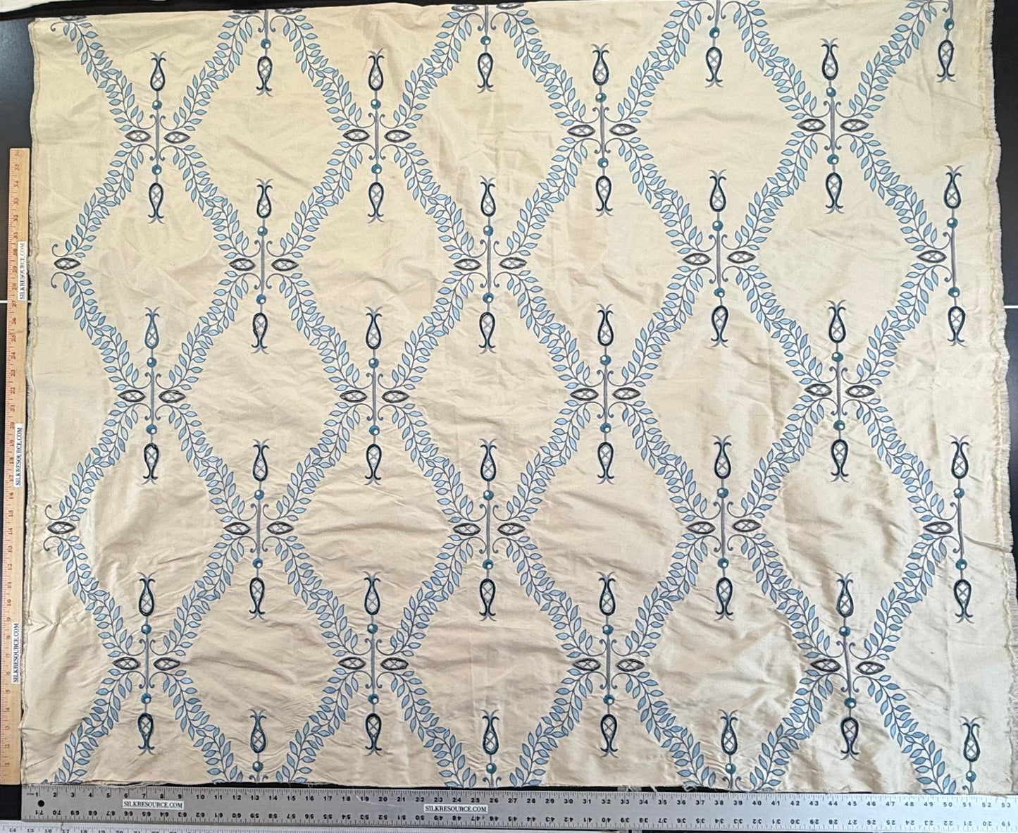 Scalamandre White Hall Lapis Blue Silk Foliage Embroidery - 1.2yards-  MSRP USD 628/Y