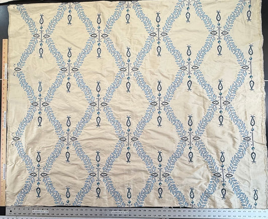 Scalamandre White Hall Lapis Blue Silk Foliage Embroidery - 1.2yards-  MSRP USD 628/Y