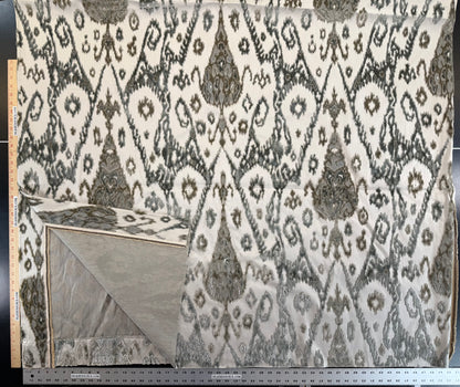 Scalamandre Tai Lao Slate Gray Beige Velvet Ikat Paisley Viscose Cotton - 2.4 yards- MSRP USD 532/y