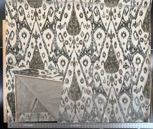 Scalamandre Tai Lao Slate Gray Beige Velvet Ikat Paisley Viscose Cotton - 2.4 yards- MSRP USD 532/y
