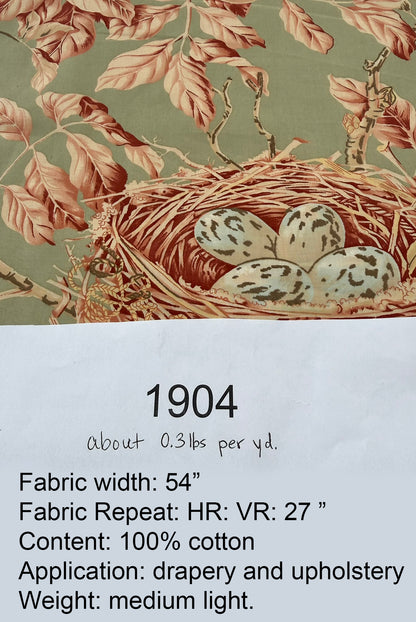 Brunschwig and Fils Walnut Tree  Famous Birds Green Brown Tree House Cotton Print - By The Yard - MSRP USD300+/y