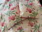 Brunschwig & Fil 2 Pillows and Tablecloth Silk Warp Print Raspberry Pink Green on Cream Oleander Flower