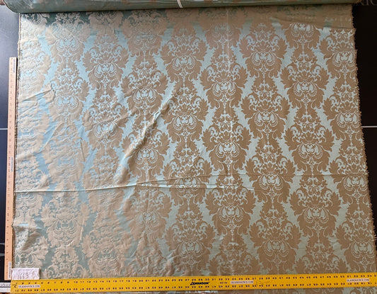 By Yard 100% Silk Damask Aqua Blue Celadon & Taupe Renaissance Dye Stained