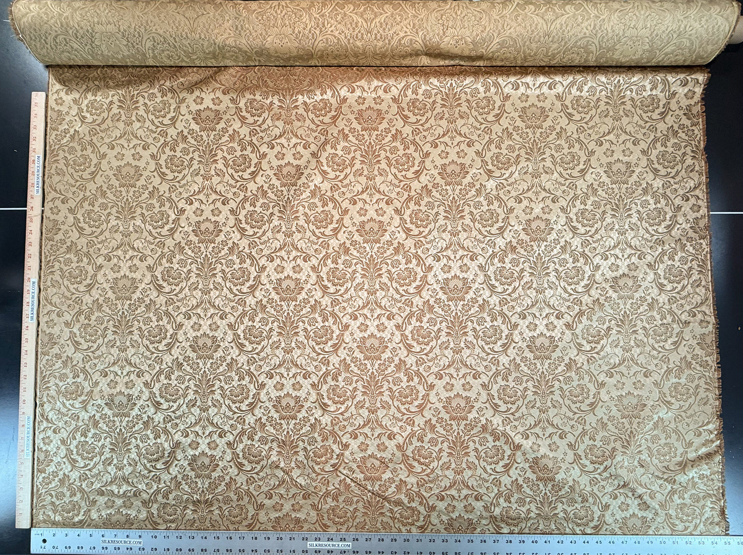 In Name of Rose Medallion Acanthus Renaissance Silk Damask Jacquard Gold Copper MSRP USD 225Y