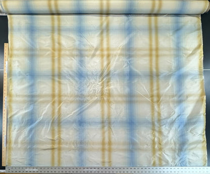 Scalamandre Balenottera Plaid Blu Gold & Beige Blue Silk Reversible - By The Yard - MSRP USD 340/y