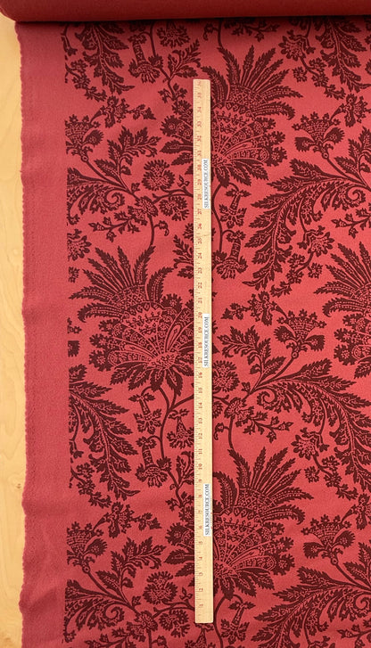 Scalamandre Monique in Red Jacobean Printed Felt Floral Brown On Red - By The Yard - MSRP USD290/y