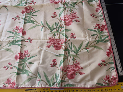 Brunschwig & Fil 2 Pillows and Tablecloth Silk Warp Print Raspberry Pink Green on Cream Oleander Flower