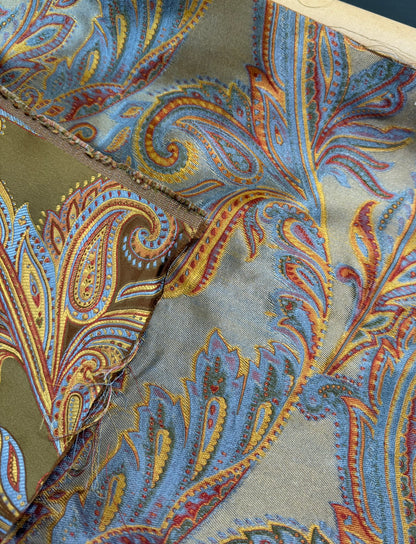 0.47yard Scalamandre Salparino Moss Parrot Paisley 100% Silk Lampas -Green Gold Blue Red -MSRP USD456/y