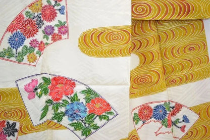 Silk Wedding TSUKESAGE Peony Chrysanthemum Maple Folding Fan Ripple