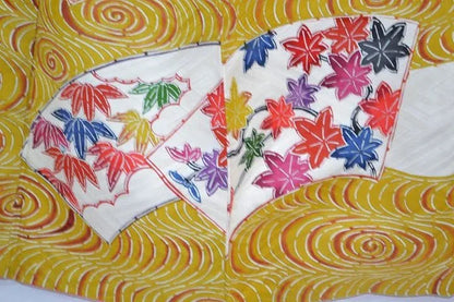 Silk Wedding TSUKESAGE Peony Chrysanthemum Maple Folding Fan Ripple