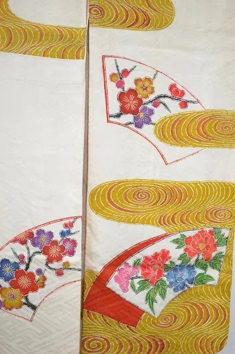 Silk Wedding TSUKESAGE Peony Chrysanthemum Maple Folding Fan Ripple