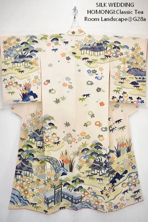 High Quality QUALITY Silk Kimono Wedding Homongi Classic Tea Room Landscape