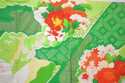 High Quality Vintage Silk Wedding Furisode:Chrysanthemum/Tree Peony@G36a