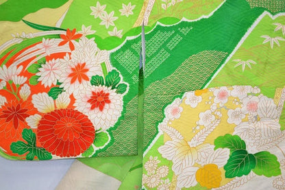 High Quality Vintage Silk Wedding Furisode:Chrysanthemum/Tree Peony@G36a