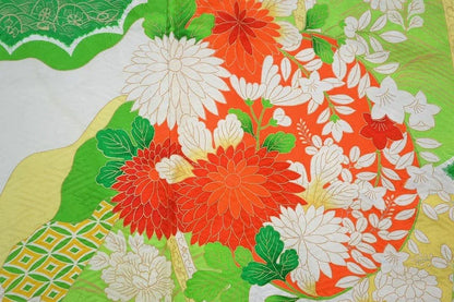 High Quality Vintage Silk Wedding Furisode:Chrysanthemum/Tree Peony@G36a