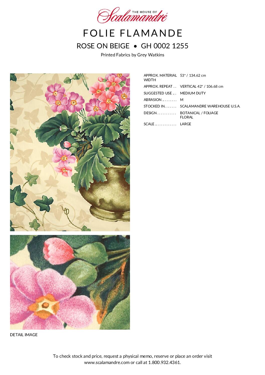 Scalamandre Folie Flamande Rose on Beige Botanic Illustration Rose Dalia Tulip Ivy Crocus Morning Glory 33-screen!  MSRP USD236/y