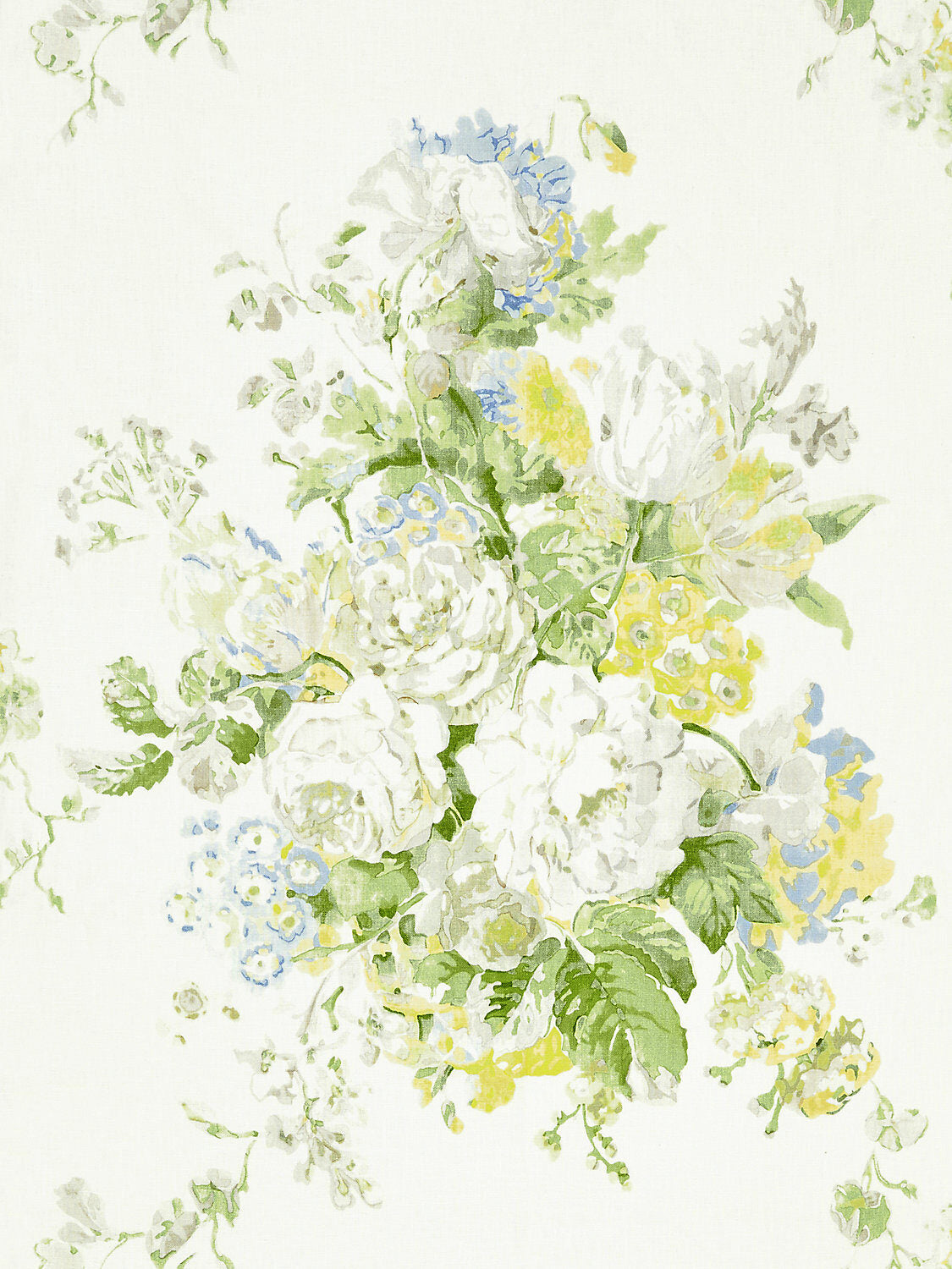 Special Order Scalamandre Grey Watkins Sybilla Bouquet Hillside Green White Linen Floral MSRP USD 384/y