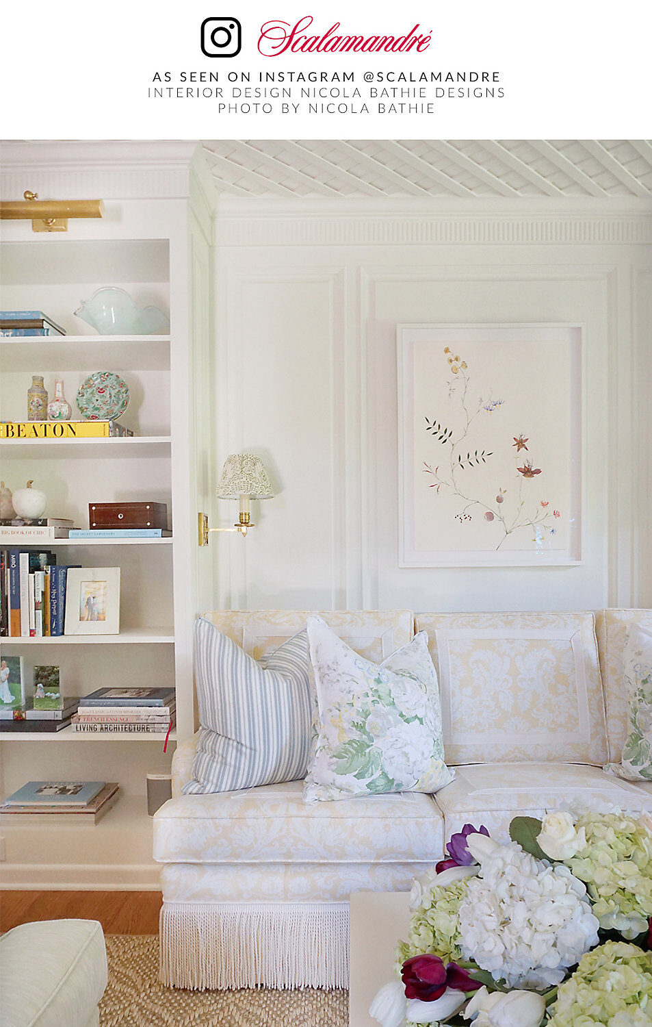 Special Order Scalamandre Grey Watkins Sybilla Bouquet Hillside Green White Linen Floral MSRP USD 384/y