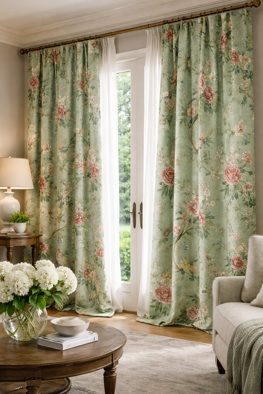 Gp &amp; J Baker Lee Jofa Linen Peony &amp; Blossom Leaf Green Red MSRP USD 314/yard