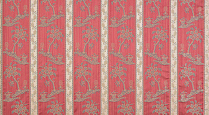 Scalamandre Lelievre Paris Lampas Sanary Rouge Red Lampas Viscose Stripe Chinoiserie Botanical MSRP USD1428/y