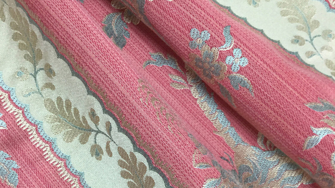 Scalamandre Lelievre Paris Lampas Sanary Rouge Red Lampas Viscose Stripe Chinoiserie Botanical MSRP USD1428/y