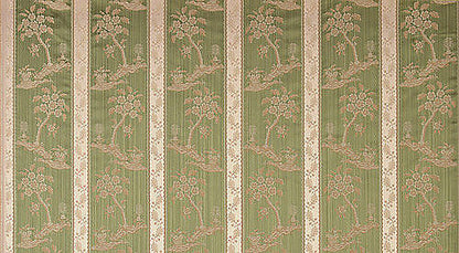 Scalamandre Lelievre Paris Lampas Sanary Vert Green Silk Lampas Viscose Stripe Chinoiserie Botanical MSRP USD1428/y