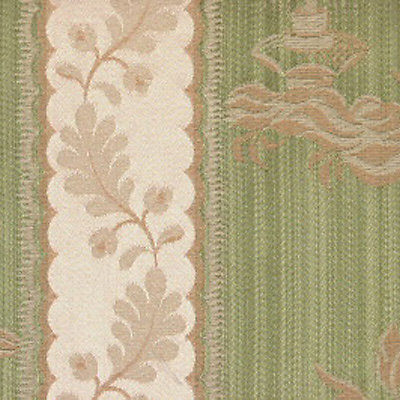 Scalamandre Lelievre Paris Lampas Sanary Vert Green Silk Lampas Viscose Stripe Chinoiserie Botanical MSRP USD1428/y