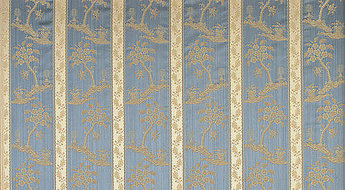 Scalamandre Lelievre Paris Lampas Sanary Bleu Blue Lampas Viscose Stripe Chinoiserie Botanical MSRP USD1428/y