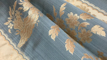 Scalamandre Lelievre Paris Lampas Sanary Bleu Blue Lampas Viscose Stripe Chinoiserie Botanical MSRP USD1428/y
