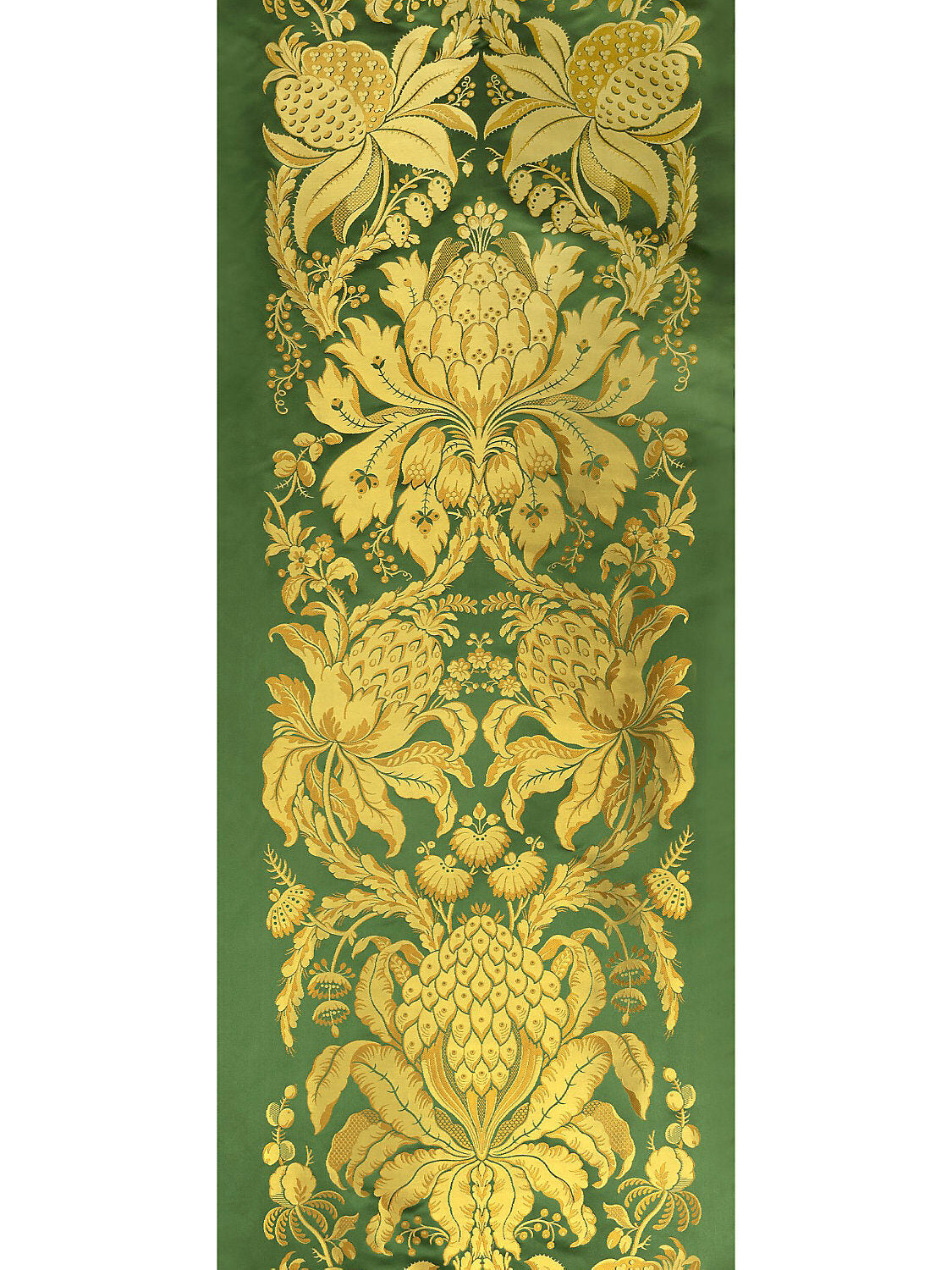 Special Order Scalamandre Tassinari &amp; Chatel Les Ananas 51" in Vert Green Gold Historical Silk Lampas Pineapple Neoclassical MSRP USD5616/repeat