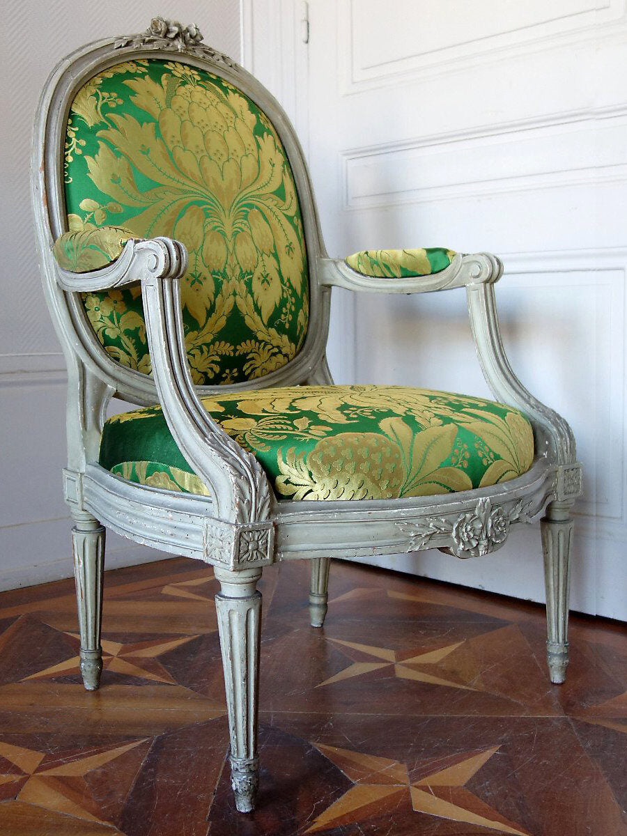 Special Order Scalamandre Tassinari &amp; Chatel Les Ananas 51" in Vert Green Gold Historical Silk Lampas Pineapple Neoclassical MSRP USD5616/repeat