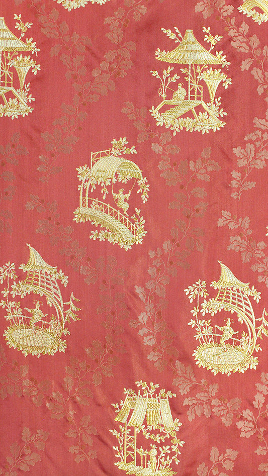 Special Order Scalamandre Tassinari &amp; Chatel Pillement Laque Red Gold Chinoiserie Scenic Figurative MSRP USD 1080/y )