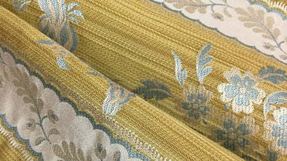 Scalamandre Lelievre Paris Lampas Sanary Veil Or Yellow Lampas Viscose Stripe Chinoiserie Botanical MSRP USD1428/y