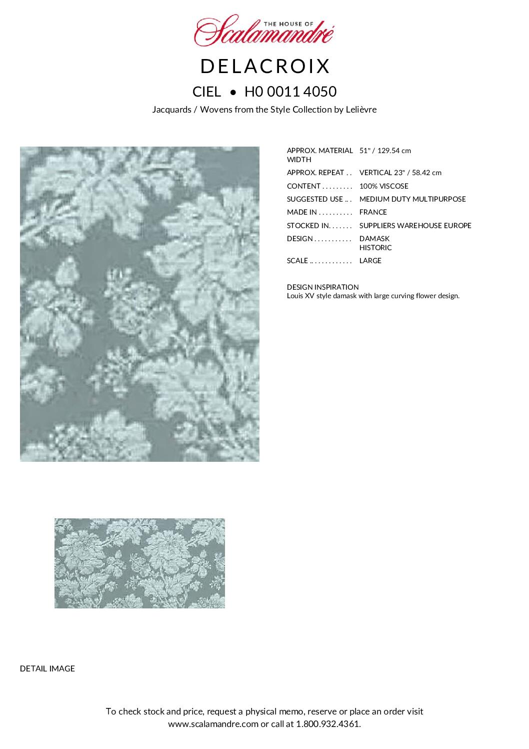 Scalamandre Delacroix Ciel Gray Viscose Damask Historic MSRP USD 596/y