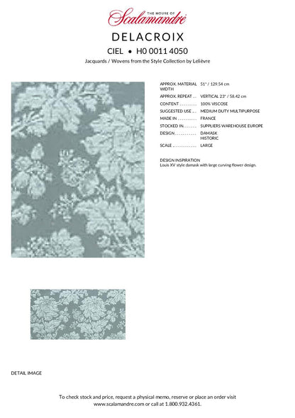 Scalamandre Delacroix Ciel Gray Viscose Damask Historic MSRP USD 596/y