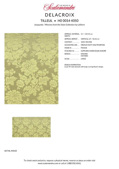 Scalamandre Delacroix Tilleul Yellow Green Viscose Damask Historic MSRP USD 596/y