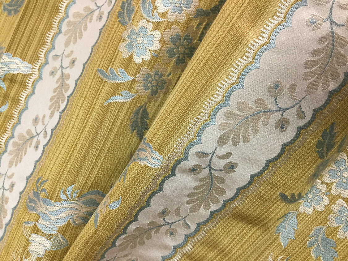 Scalamandre Lelievre Paris Lampas Sanary Veil Or Yellow Lampas Viscose Stripe Chinoiserie Botanical MSRP USD1428/y