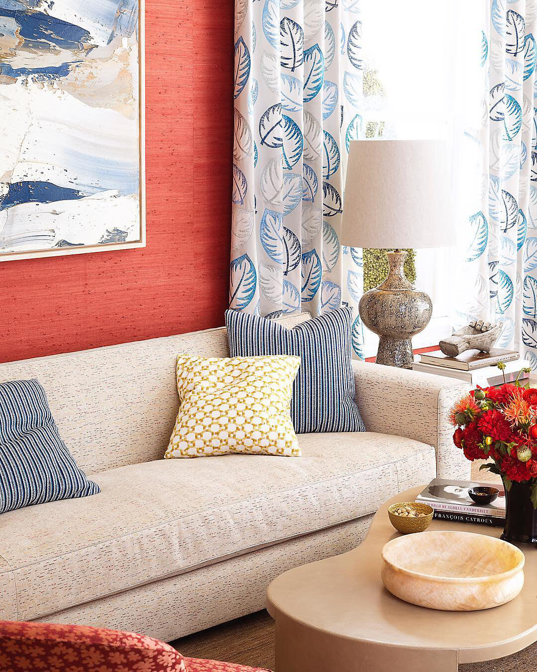 Special Order Scalamandre Palmer Yellow Applique And Embroidery Leaves Pattern Blue by Hinson MSRP USD 367/y