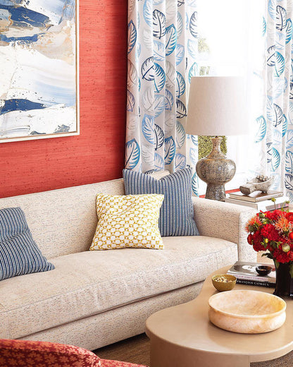 Special Order Scalamandre Palmer Yellow Applique And Embroidery Leaves Pattern Blue by Hinson MSRP USD 367/y