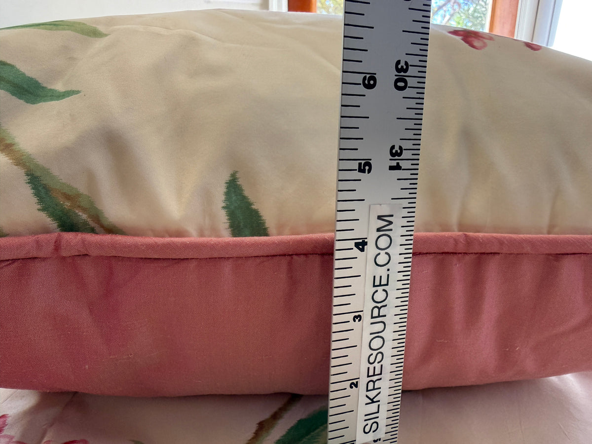 Brunschwig & Fil 2 Pillows and Tablecloth Silk Warp Print Raspberry Pink Green on Cream Oleander Flower