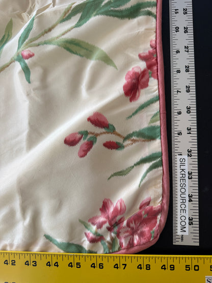 Brunschwig & Fil 2 Pillows and Tablecloth Silk Warp Print Raspberry Pink Green on Cream Oleander Flower