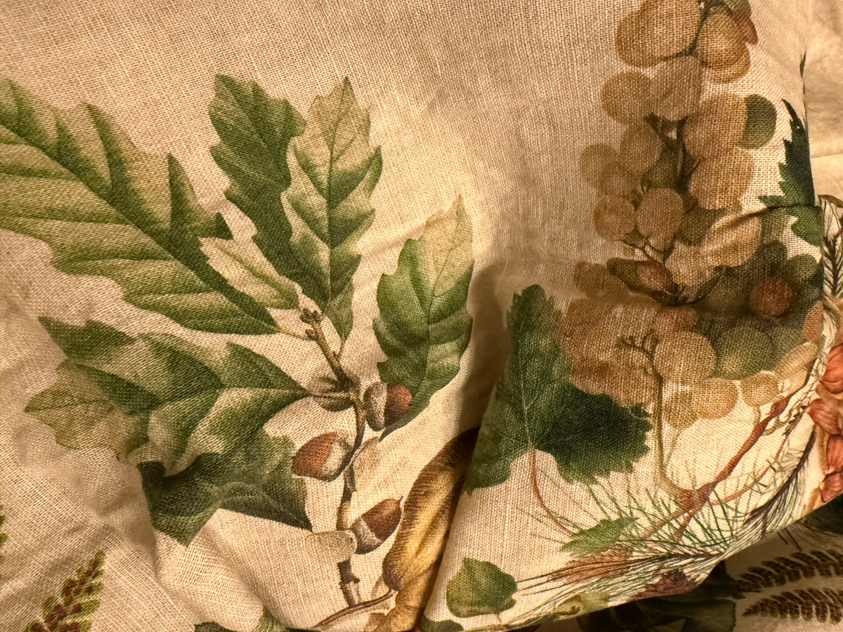Garnier Thiebaut Table Cloth Mille Delices Boises Naturel Tablecloth, Cotton-Linen Blend, Prewashed large 60x140 inches Grapes Chestnuts Pears Acorn