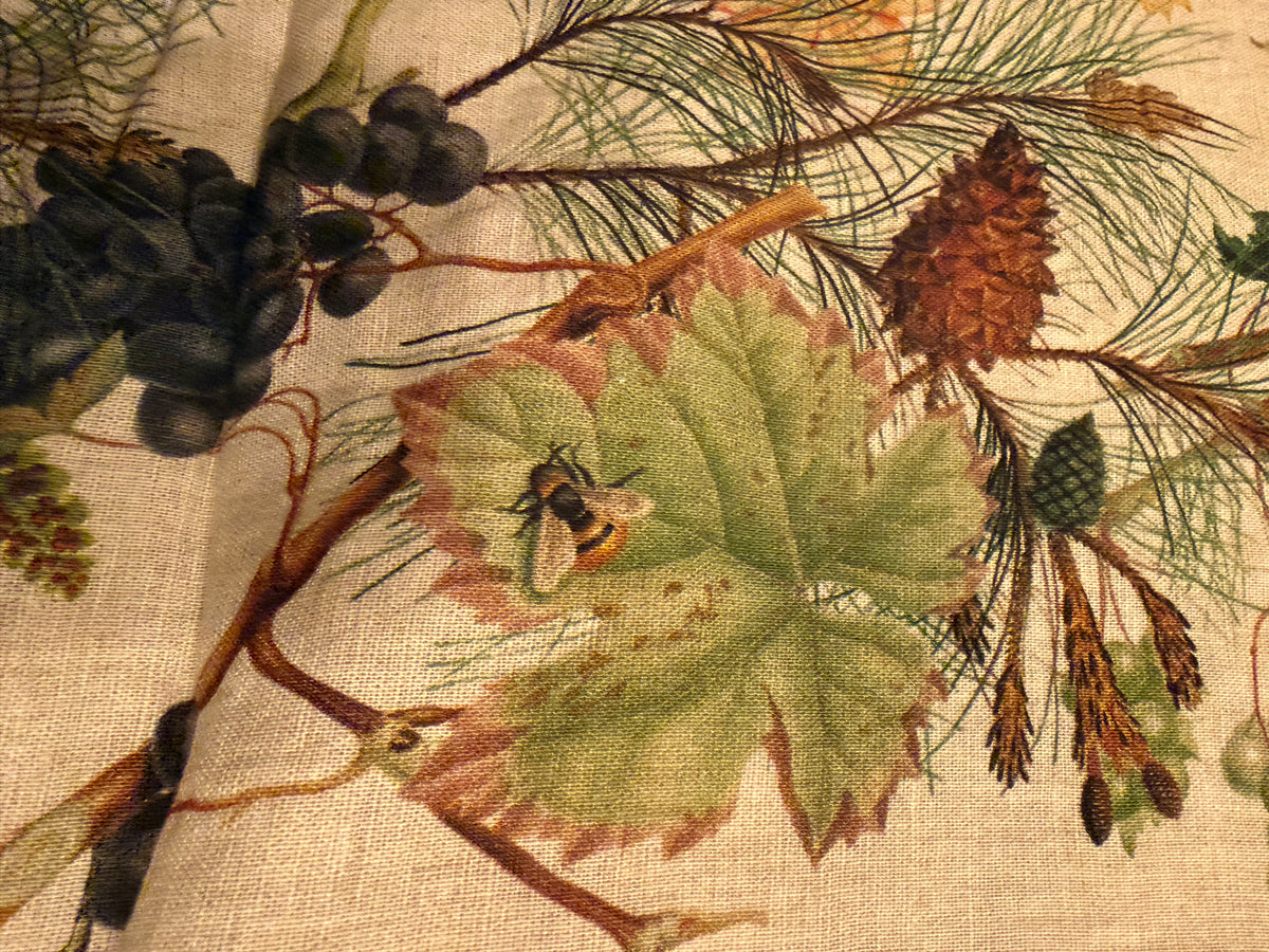 Garnier Thiebaut Table Cloth Mille Delices Boises Naturel Tablecloth, Cotton-Linen Blend, Prewashed large 60x140 inches Grapes Chestnuts Pears Acorn