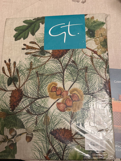 Garnier Thiebaut Table Cloth Mille Delices Boises Naturel Tablecloth, Cotton-Linen Blend, Prewashed large 60x140 inches Grapes Chestnuts Pears Acorn