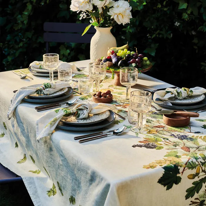 Garnier Thiebaut Table Cloth Mille Delices Boises Naturel Tablecloth, Cotton-Linen Blend, Prewashed large 60x140 inches Grapes Chestnuts Pears Acorn