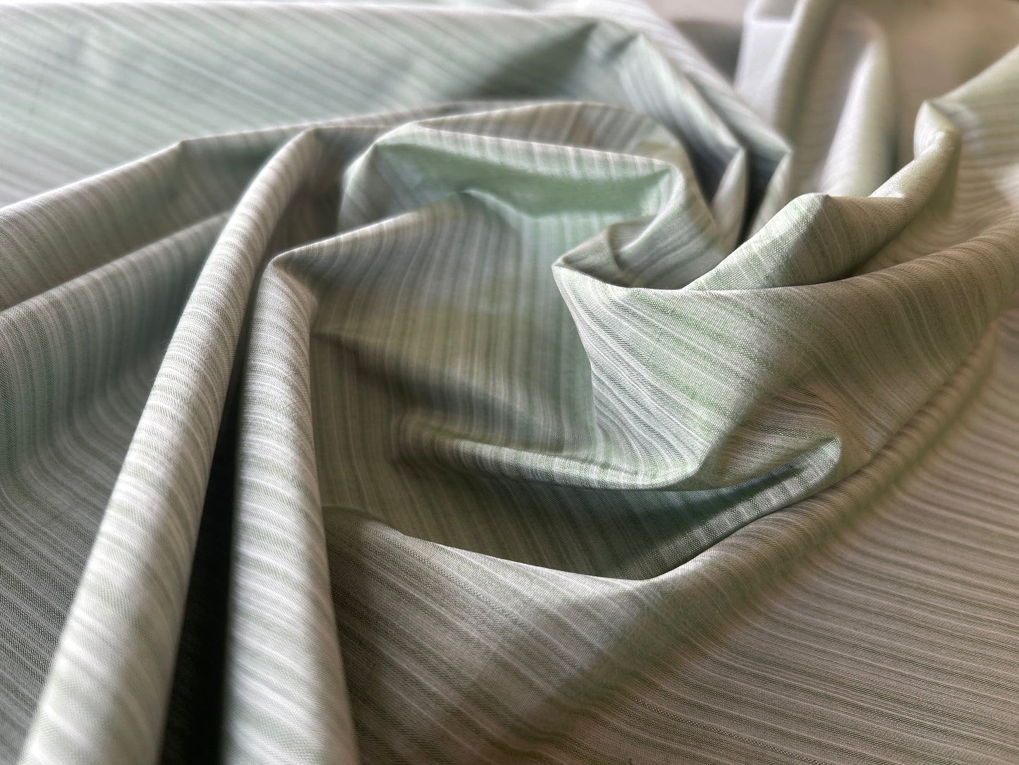 By yard Silver Creek Strie 100% Silk Taffeta Italian Silk Sage Green MSRP USD 308/Y